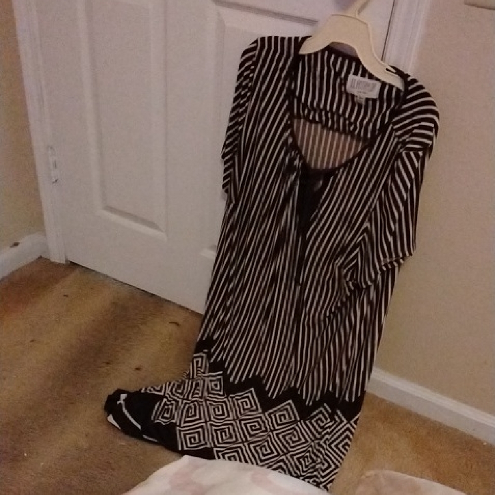 Brown and White Striped Dress with Geometric Bottom